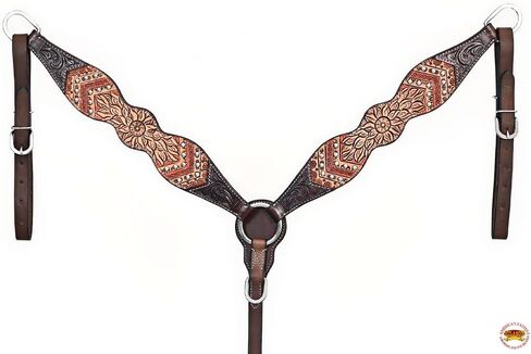 مجموعة طوق الثدي من HILASON Western Horse Floral Headstall من الجلد الأمريكي باللون البني | تك للخيول in Saudi Arabia