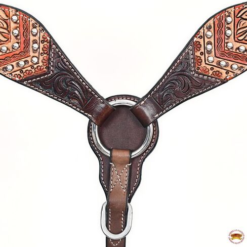 مجموعة طوق الثدي من HILASON Western Horse Floral Headstall من الجلد الأمريكي باللون البني | تك للخيول in Saudi Arabia