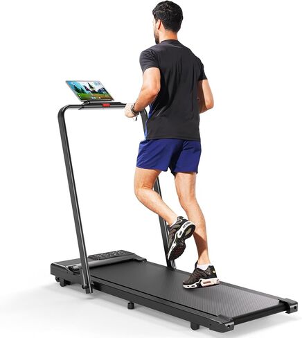 جهاز مشي MJWW مع شريط مقبض، جهاز مشي 3 في 1 قابل للطي للمساحات المنزلية الصغيرة، وسادة مشي محمولة تحت المكتب بقوة 3.0 حصان مع تطبيق، سعة 300 رطل in Kuwait