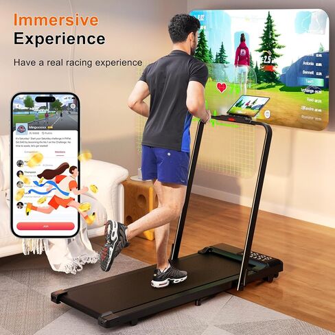 جهاز مشي MJWW مع شريط مقبض، جهاز مشي 3 في 1 قابل للطي للمساحات المنزلية الصغيرة، وسادة مشي محمولة تحت المكتب بقوة 3.0 حصان مع تطبيق، سعة 300 رطل in Kuwait