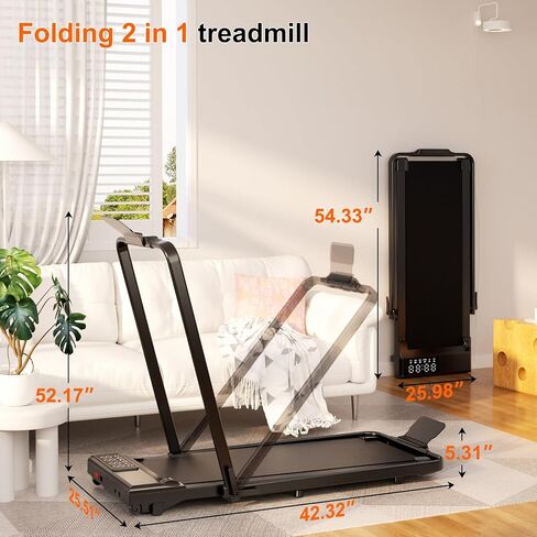 جهاز مشي MJWW مع شريط مقبض، جهاز مشي 3 في 1 قابل للطي للمساحات المنزلية الصغيرة، وسادة مشي محمولة تحت المكتب بقوة 3.0 حصان مع تطبيق، سعة 300 رطل in Kuwait