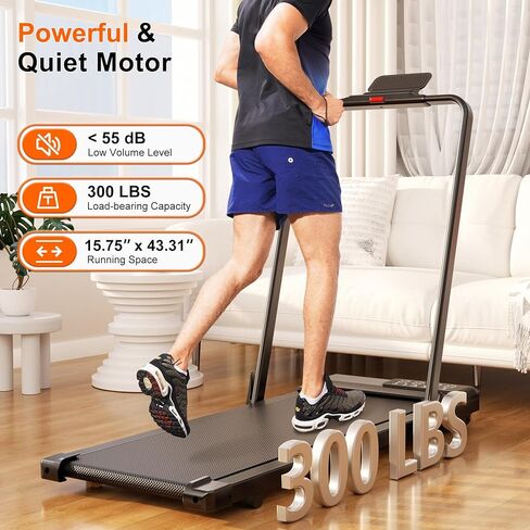 جهاز مشي MJWW مع شريط مقبض، جهاز مشي 3 في 1 قابل للطي للمساحات المنزلية الصغيرة، وسادة مشي محمولة تحت المكتب بقوة 3.0 حصان مع تطبيق، سعة 300 رطل in Kuwait