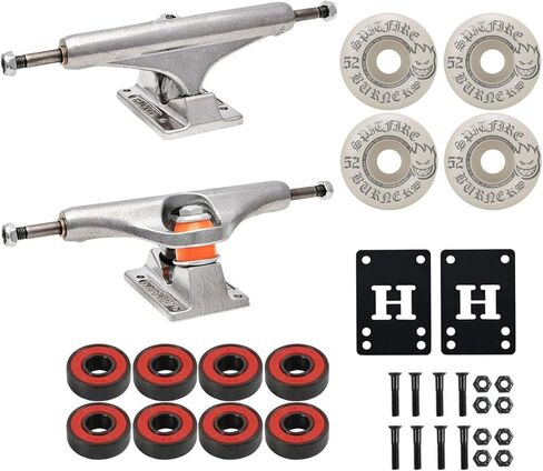 Independent Skateboard Trucks (Choose Size) Package Kit: 52mm Spitfire Burners 99A Wheels, with ABEC 5 Bearings, 1" Mounting Hardware, and 1/8" Risers in Saudi Arabia
