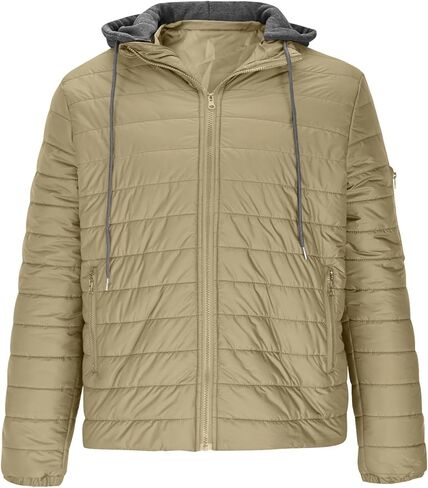 سترة منتفخة خفيفة الوزن للرجال مع غطاء محرك السيارة وسحاب أسفل سترة شتاء دافئ مبطن معطف كاجوال مبطن هوديي الستر in Kuwait