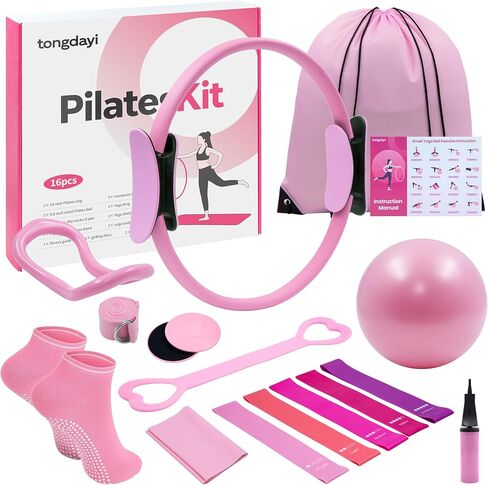 16Pcs Home Pilates Equipment for Women, Pilates Kit with 14'' Pilates Rings, Yoga Ball, Sliding Disks, Pilates Bands & Accessories - Workout Equipment Home Gym Includes Complete Fitness Poster in Saudi Arabia