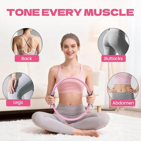 16Pcs Home Pilates Equipment for Women, Pilates Kit with 14'' Pilates Rings, Yoga Ball, Sliding Disks, Pilates Bands & Accessories - Workout Equipment Home Gym Includes Complete Fitness Poster in Saudi Arabia