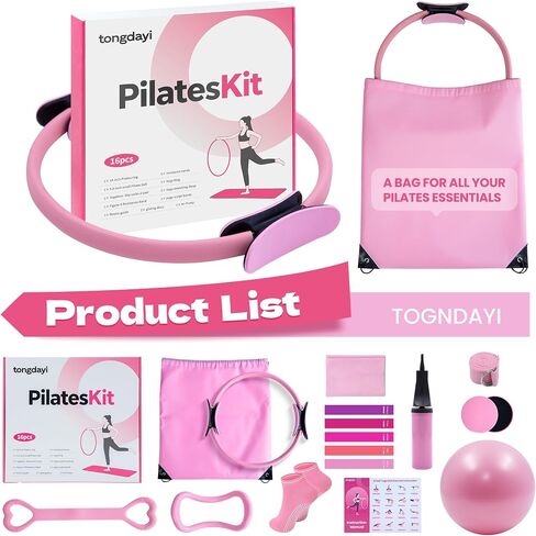 16Pcs Home Pilates Equipment for Women, Pilates Kit with 14'' Pilates Rings, Yoga Ball, Sliding Disks, Pilates Bands & Accessories - Workout Equipment Home Gym Includes Complete Fitness Poster in Saudi Arabia