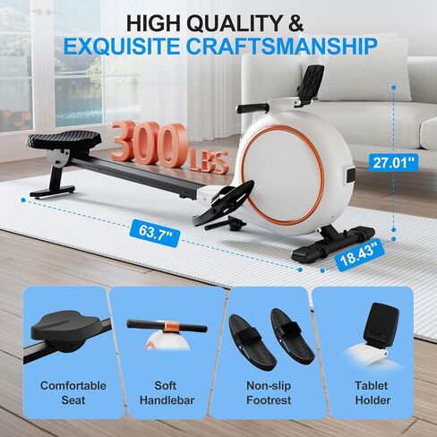 2025 Upgraded Rowing Machine,Magnetic Rowing Machines for Home with 300lb Weight Capacity,32-Levels Quiet Adjustable Resistance,Compact Rower Machine with Tablet Holder,Bluetooth&App Compatible in Saudi Arabia