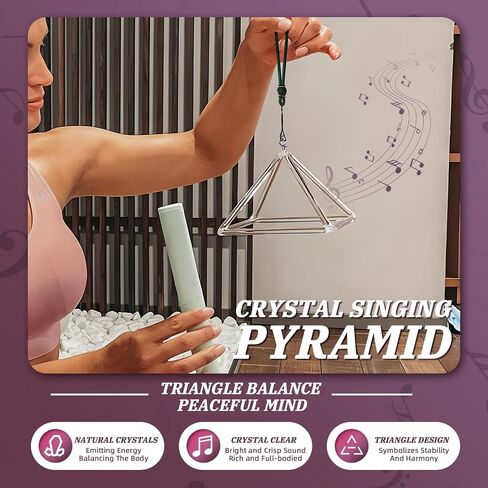 Crystal Meditation Pyramid 8 Inch Singing Bowls Crystal Healing Musical Instrument Geometric Tripod Yoga Meditation Wind Chime Percussion Instrument With Percussion Stick in Saudi Arabia