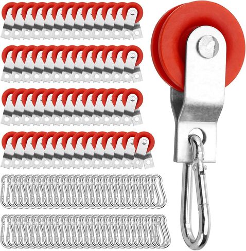 15-54 Sets 1-7/8" Nylon Pulleys Kit with Snap Hooks for Batting Cage Cable Tension Kit Smooth Sliding, Red in Saudi Arabia