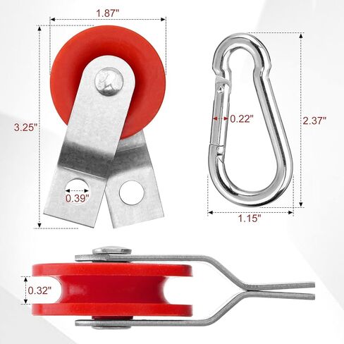 15-54 Sets 1-7/8" Nylon Pulleys Kit with Snap Hooks for Batting Cage Cable Tension Kit Smooth Sliding, Red in Saudi Arabia
