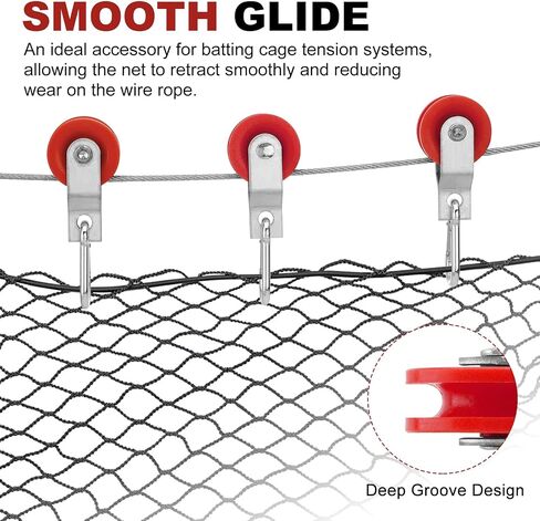 15-54 Sets 1-7/8" Nylon Pulleys Kit with Snap Hooks for Batting Cage Cable Tension Kit Smooth Sliding, Red in Saudi Arabia