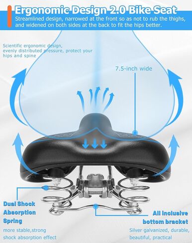 Comfortable Bike Seat with Internal Shock Absorbing Suspension, Soft Memory Foam Padded Bicycle Seat for Men Women, Comfort Bike Saddle for Mountain Bike, MTB, Ebike, Road Bike, Exercise Bike in Saudi Arabia