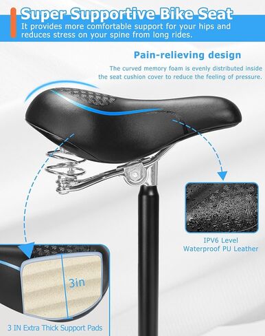 Comfortable Bike Seat with Internal Shock Absorbing Suspension, Soft Memory Foam Padded Bicycle Seat for Men Women, Comfort Bike Saddle for Mountain Bike, MTB, Ebike, Road Bike, Exercise Bike in Saudi Arabia