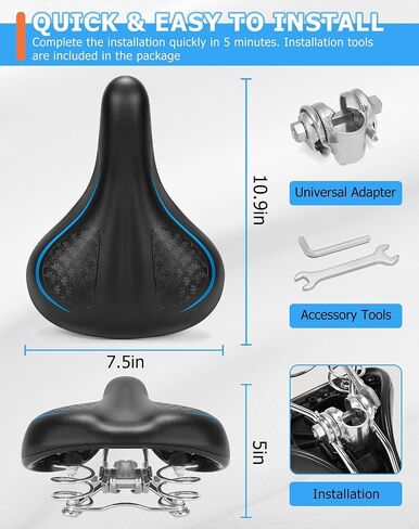 Comfortable Bike Seat with Internal Shock Absorbing Suspension, Soft Memory Foam Padded Bicycle Seat for Men Women, Comfort Bike Saddle for Mountain Bike, MTB, Ebike, Road Bike, Exercise Bike in Saudi Arabia