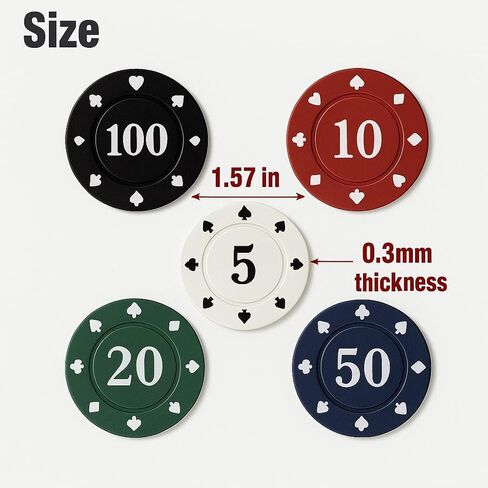 100 Pcs Plastic Poker Chips Set with Denominations, Includes Storage Bag & Mini Poker Deck - Professional Grade for Casino, Blackjack, Mahjong & Game Nights in Saudi Arabia