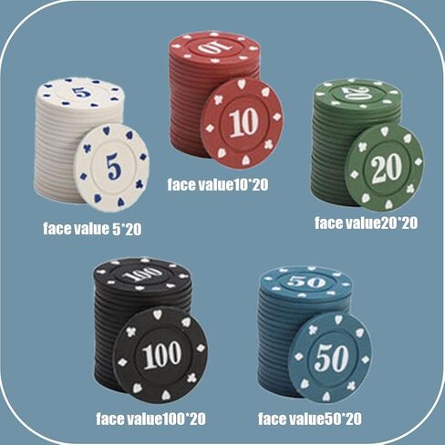 100 Pcs Plastic Poker Chips Set with Denominations, Includes Storage Bag & Mini Poker Deck - Professional Grade for Casino, Blackjack, Mahjong & Game Nights in Saudi Arabia