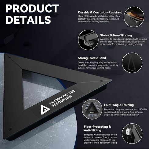 Hockey Training Equipment, Hockey Passer Rebounder, Portable 26" Triangle Trainer with Rubber Feet & Spikes, Heavy-Duty Steel for Passing & Stickhandling in Saudi Arabia