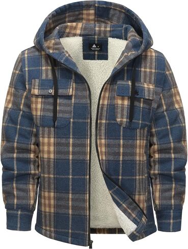 JACKETOWN Mens Flannel Hoodies Plaid Hoodies Winter Zip Up Fleece Jacket Sherpa Fleece Lined Warm Flannel Jacket Coat in Saudi Arabia