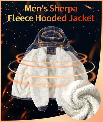JACKETOWN Mens Flannel Hoodies Plaid Hoodies Winter Zip Up Fleece Jacket Sherpa Fleece Lined Warm Flannel Jacket Coat in Saudi Arabia