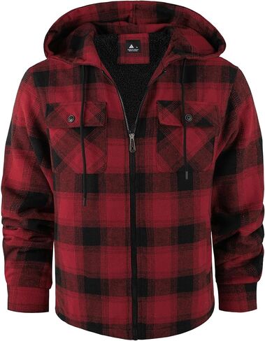 JACKETOWN Mens Flannel Hoodies Plaid Hoodies Winter Zip Up Fleece Jacket Sherpa Fleece Lined Warm Flannel Jacket Coat in Saudi Arabia