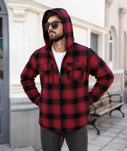 JACKETOWN Mens Flannel Hoodies Plaid Hoodies Winter Zip Up Fleece Jacket Sherpa Fleece Lined Warm Flannel Jacket Coat in Saudi Arabia
