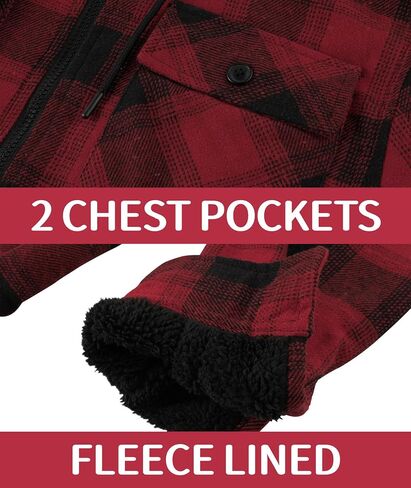 JACKETOWN Mens Flannel Hoodies Plaid Hoodies Winter Zip Up Fleece Jacket Sherpa Fleece Lined Warm Flannel Jacket Coat in Saudi Arabia