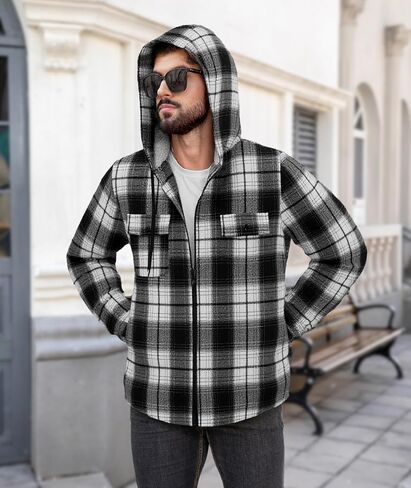 JACKETOWN رجل الفانيلا هوديس منقوشة هوديس الشتاء زمم جاكيت من الصوف شيربا صوف مبطن الدافئة الفانيلا سترة معطف in Kuwait