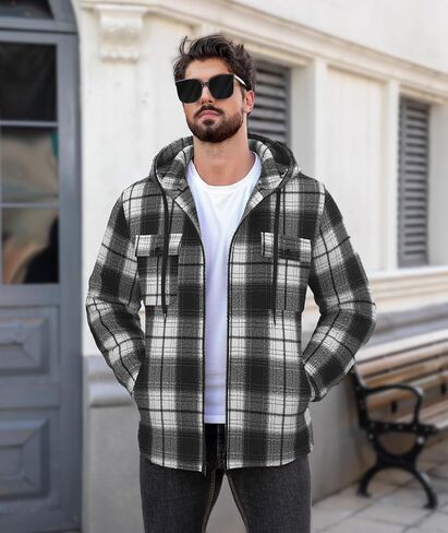 JACKETOWN رجل الفانيلا هوديس منقوشة هوديس الشتاء زمم جاكيت من الصوف شيربا صوف مبطن الدافئة الفانيلا سترة معطف in Kuwait