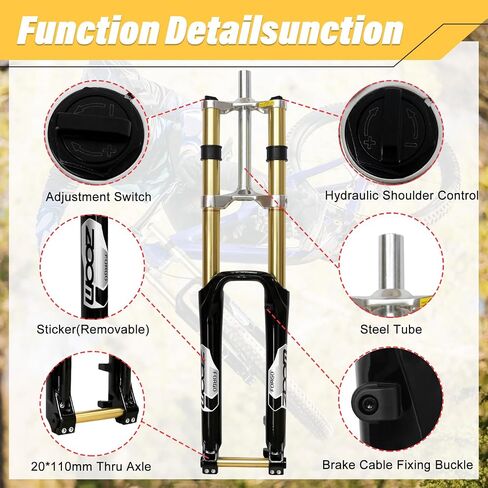 شوكة تعليق دراجة MTB مقاس 26 بوصة - سفر 170 مم، تباعد المحور 110 مم، أنبوب مستقيم 1-1/8، محور من خلال 20 مم، شوك أمامية للدراجة من سبائك الألومنيوم مزدوجة الكتف ممتصة للصدمات in Saudi Arabia