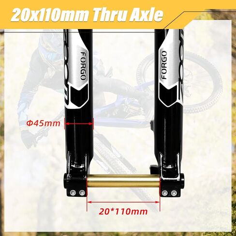 شوكة تعليق دراجة MTB مقاس 26 بوصة - سفر 170 مم، تباعد المحور 110 مم، أنبوب مستقيم 1-1/8، محور من خلال 20 مم، شوك أمامية للدراجة من سبائك الألومنيوم مزدوجة الكتف ممتصة للصدمات in Saudi Arabia