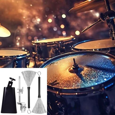 6 Inch Cowbell And Cowbell Clamp, Cowbell Holder Percussion Accessory, Adjustable Drum Cowbell Mount for Bass Drum Hoop Up or Down And Drum Brushes in Saudi Arabia