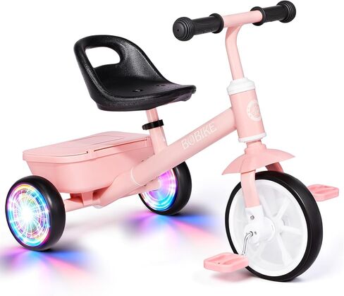 Bobike Toddler Tricycle for Ages 2-5 Years, Tricycle with 2 LED Light Wheels, Toddler Bike with 3-Position Seat and Rear Basket, Kids Bike Gift for Boys & Girl (Red) in Saudi Arabia