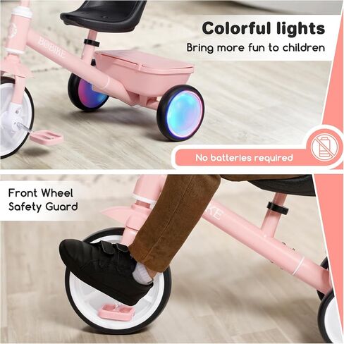 Bobike Toddler Tricycle for Ages 2-5 Years, Tricycle with 2 LED Light Wheels, Toddler Bike with 3-Position Seat and Rear Basket, Kids Bike Gift for Boys & Girl (Red) in Saudi Arabia