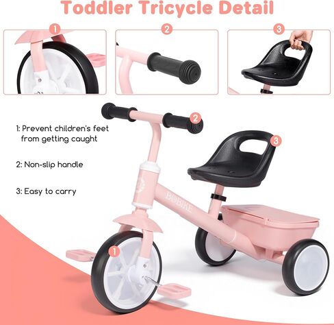 Bobike Toddler Tricycle for Ages 2-5 Years, Tricycle with 2 LED Light Wheels, Toddler Bike with 3-Position Seat and Rear Basket, Kids Bike Gift for Boys & Girl (Red) in Saudi Arabia