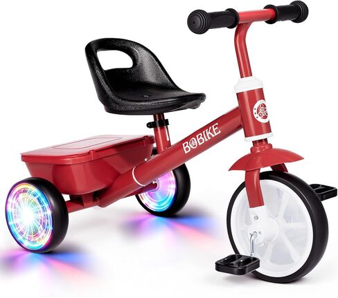 Bobike Toddler Tricycle for Ages 2-5 Years, Tricycle with 2 LED Light Wheels, Toddler Bike with 3-Position Seat and Rear Basket, Kids Bike Gift for Boys & Girl (Red) in Saudi Arabia