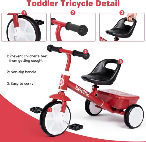 Bobike Toddler Tricycle for Ages 2-5 Years, Tricycle with 2 LED Light Wheels, Toddler Bike with 3-Position Seat and Rear Basket, Kids Bike Gift for Boys & Girl (Red) in Saudi Arabia