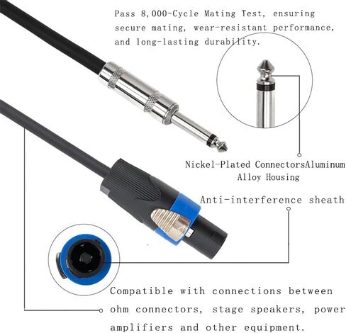 2PCS 15 Feet 12 Gauge Speakon to 1/4 Inch Male Speaker Cables - 15ft 12AWG Speakon to 1/4 TRS Stereo Audio Interconnect Cords - 2 Pack in Saudi Arabia