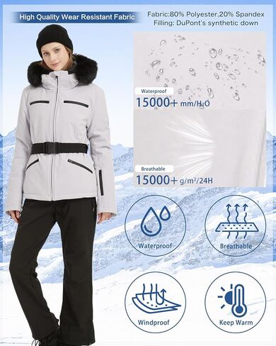 BGX Women's Ski Jacket Snowboard Warm Winter Short Slim Fit Snow Coat Mountain Windproof Waterproof with Hooded in Saudi Arabia