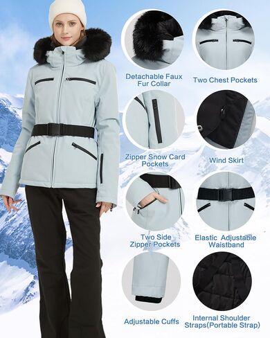 BGX Women's Ski Jacket Snowboard Warm Winter Short Slim Fit Snow Coat Mountain Windproof Waterproof with Hooded in Saudi Arabia