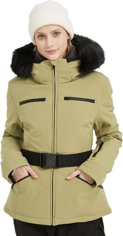 سترة تزلج نسائية من BGX على الجليد للشتاء الدافئ وقصيرة بمقاس نحيف معطف ثلج جبلي مقاوم للرياح ومقاوم للماء مع غطاء للرأس in Kuwait