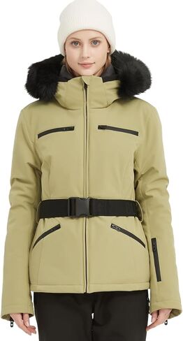 سترة تزلج نسائية من BGX على الجليد للشتاء الدافئ وقصيرة بمقاس نحيف معطف ثلج جبلي مقاوم للرياح ومقاوم للماء مع غطاء للرأس in Kuwait