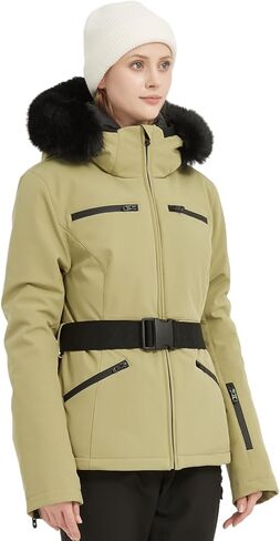 سترة تزلج نسائية من BGX على الجليد للشتاء الدافئ وقصيرة بمقاس نحيف معطف ثلج جبلي مقاوم للرياح ومقاوم للماء مع غطاء للرأس in Kuwait