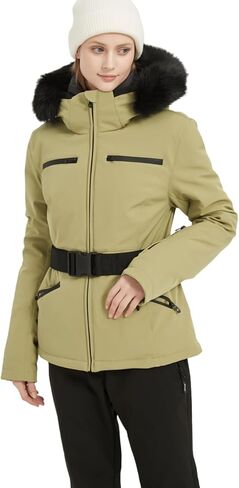 سترة تزلج نسائية من BGX على الجليد للشتاء الدافئ وقصيرة بمقاس نحيف معطف ثلج جبلي مقاوم للرياح ومقاوم للماء مع غطاء للرأس in Kuwait