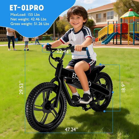 Kids Electric Bike, 350W Motor, 15.5 MPH, 36V 5.2Ah, 10 Miles, 16" Tires, Dual Braking System, Suitable for Riders Aged 6 and Above, Youth Off-Road Electric Bicycle in Saudi Arabia