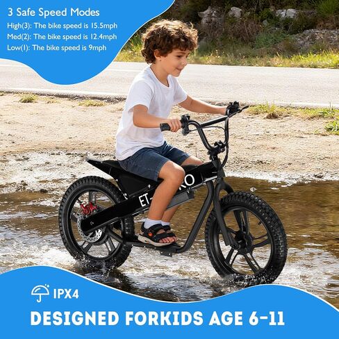 Kids Electric Bike, 350W Motor, 15.5 MPH, 36V 5.2Ah, 10 Miles, 16" Tires, Dual Braking System, Suitable for Riders Aged 6 and Above, Youth Off-Road Electric Bicycle in Saudi Arabia