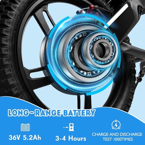 Kids Electric Bike, 350W Motor, 15.5 MPH, 36V 5.2Ah, 10 Miles, 16" Tires, Dual Braking System, Suitable for Riders Aged 6 and Above, Youth Off-Road Electric Bicycle in Saudi Arabia