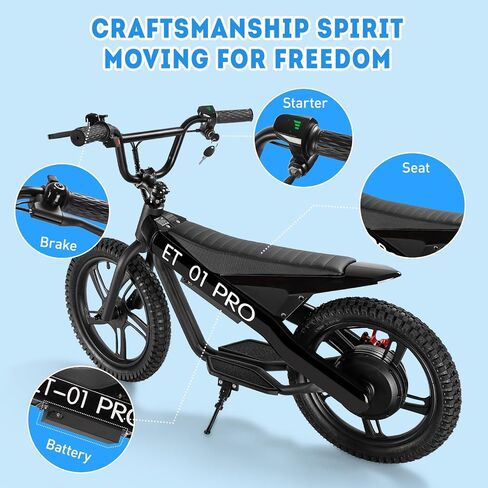 Kids Electric Bike, 350W Motor, 15.5 MPH, 36V 5.2Ah, 10 Miles, 16" Tires, Dual Braking System, Suitable for Riders Aged 6 and Above, Youth Off-Road Electric Bicycle in Saudi Arabia