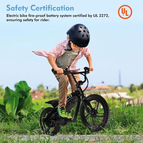 Kids Electric Bike, 350W Motor, 15.5 MPH, 36V 5.2Ah, 10 Miles, 16" Tires, Dual Braking System, Suitable for Riders Aged 6 and Above, Youth Off-Road Electric Bicycle in Saudi Arabia