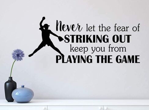 Softball Never let the fear of striking out keep you from 23 x 10 Vinyl wall quote decal baseball sticker Sports Team Decal Art Decor Motivational Inspirational Ruth inspired lettering in Saudi Arabia